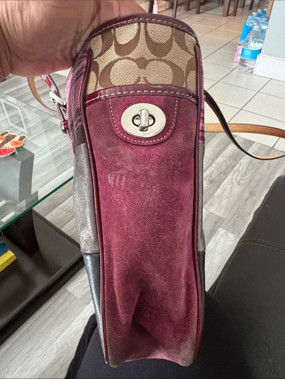 Coach Patchwork Pink Tote Bag with Burgundy Trim - Picture 3 of 11